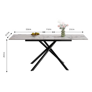 English Elm 59-inch Sintered Stone Expandable Dining Table with Steel X-base Seats up to Six W2700P333976