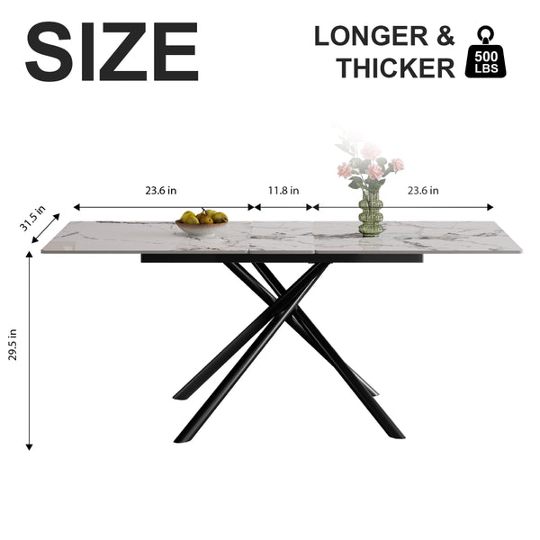 English Elm 59-inch Sintered Stone Expandable Dining Table with Steel X-base Seats up to Six W2700P333976