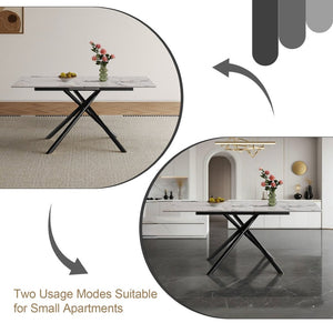 English Elm 59-inch Sintered Stone Expandable Dining Table with Steel X-base Seats up to Six W2700P333976