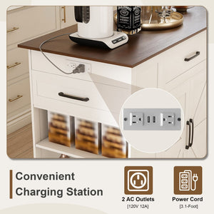 English Elm 46" Rolling Kitchen Island with Power Outlet Drawer and Wood Grain Laminate Top W2700P392943