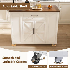 English Elm 46" Rolling Kitchen Island with Power Outlet Drawer and Wood Grain Laminate Top W2700P392943