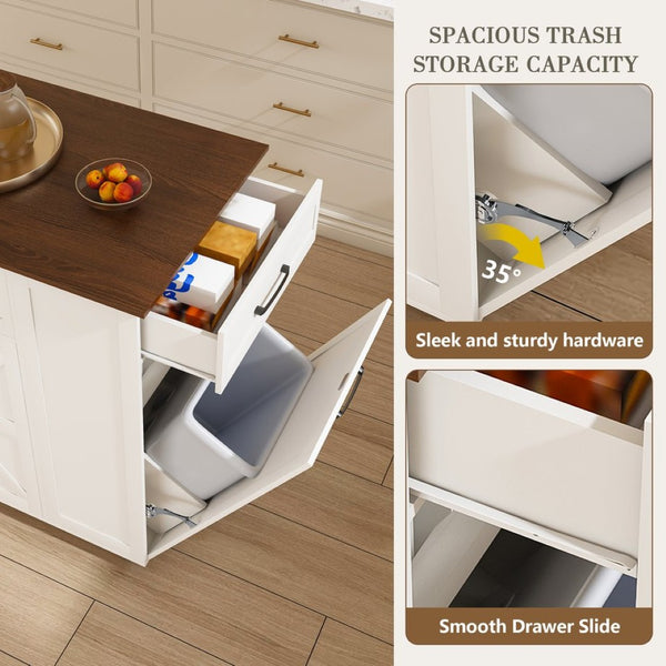English Elm 46" Rolling Kitchen Island with Power Outlet Drawer and Wood Grain Laminate Top W2700P392943