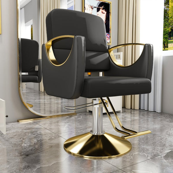 English Elm Hydraulic Salon Chair Swivel Barber Seat with Foot Pump and Pu Leather Cushion W2700P410957