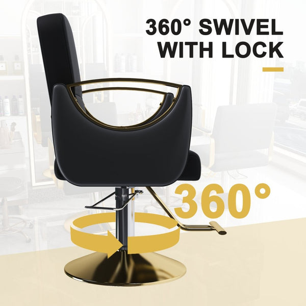 English Elm Hydraulic Salon Chair Swivel Barber Seat with Foot Pump and Pu Leather Cushion W2700P410957