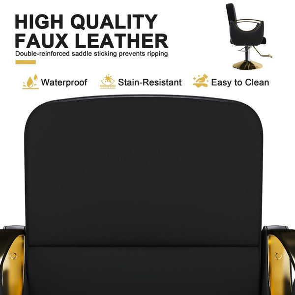 English Elm Hydraulic Salon Chair Swivel Barber Seat with Foot Pump and Pu Leather Cushion W2700P410957