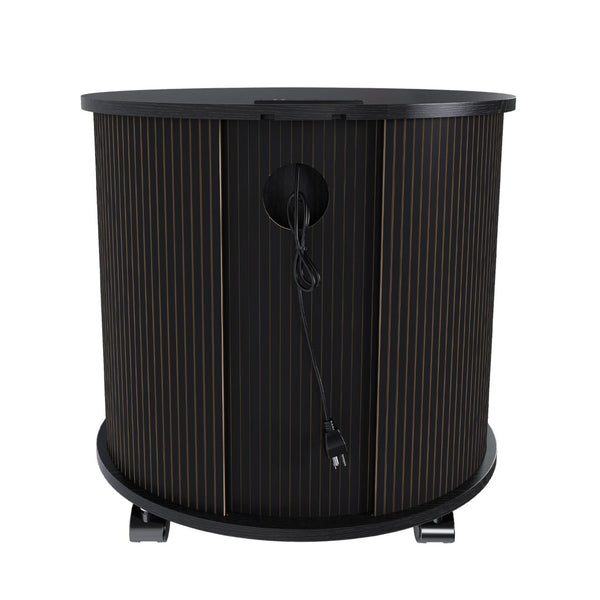 English Elm Mid Century Modern Cylinder Nightstand with Charging Station Walnut Grain Sliding Door W2700P482067