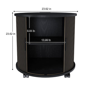 English Elm Mid Century Modern Cylinder Nightstand with Charging Station Walnut Grain Sliding Door W2700P482067