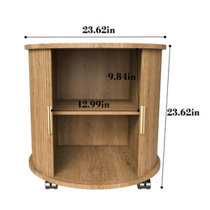English Elm Mid Century Modern Round End Table with Charging Station Sliding Door Walnut Storage W2700P482068