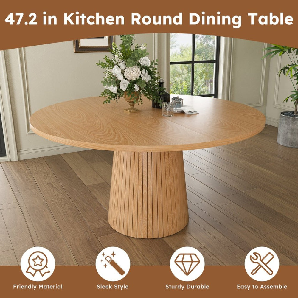 English Elm Spiced Farmhouse Round Dining Table Seats Four Wood Grain Mdf Top Scratch Resistant Oak W2700P486755