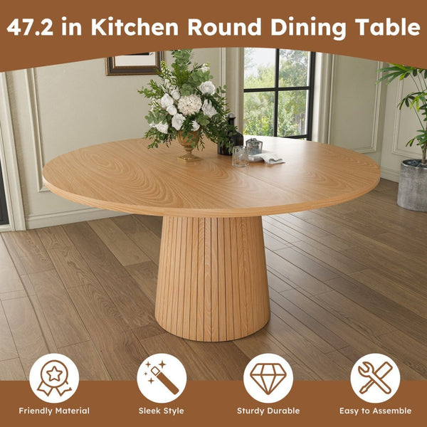 English Elm Spiced Farmhouse Round Dining Table Seats Four Wood Grain Mdf Top Scratch Resistant Oak W2700P486755