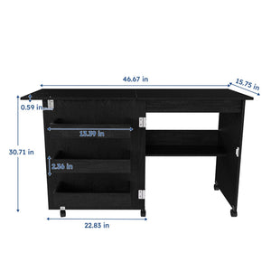 English Elm Black Rolling Folding Sewing Craft Table with Shelves for Apartment Studio Workspace W2700P487994