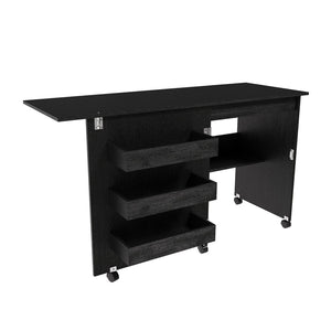 English Elm Black Rolling Folding Sewing Craft Table with Shelves for Apartment Studio Workspace W2700P487994
