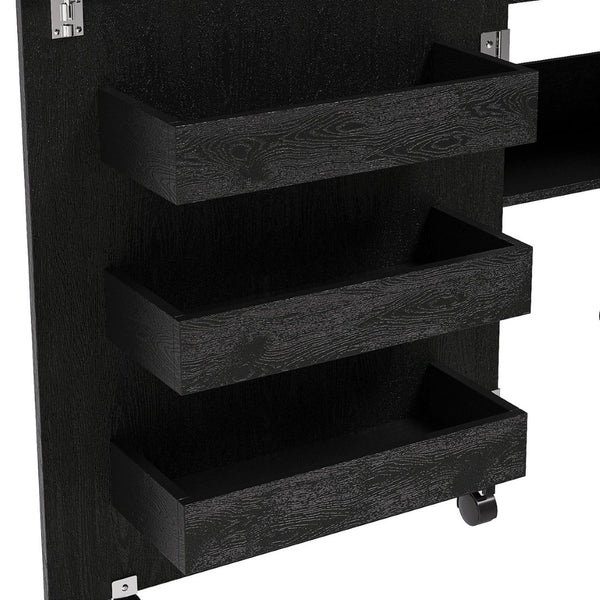 English Elm Black Rolling Folding Sewing Craft Table with Shelves for Apartment Studio Workspace W2700P487994