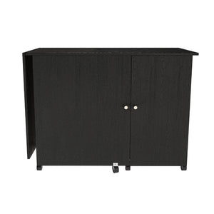 English Elm 57.5" Folding Sewing Craft Station with Rolling Casters Cabinet Bins and Open Shelf Black W2700P487996