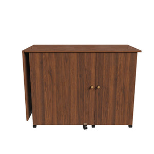 English Elm 57.5" Folding Sewing Craft Station with Rolling Casters Cabinet Bins and Open Shelf Walnut W2700P487997