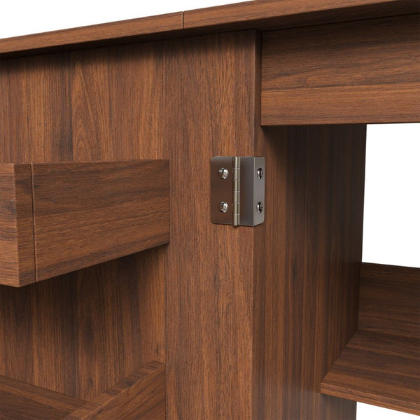 English Elm 57.5" Folding Sewing Craft Station with Rolling Casters Cabinet Bins and Open Shelf Walnut W2700P487997