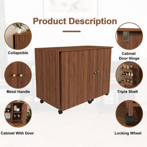 English Elm 57.5" Folding Sewing Craft Station with Rolling Casters Cabinet Bins and Open Shelf Walnut W2700P487997