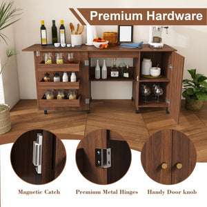 English Elm 57.5" Folding Sewing Craft Station with Rolling Casters Cabinet Bins and Open Shelf Walnut W2700P487997