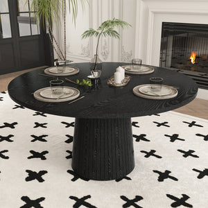 English Elm Spiced Farmhouse Round Dining Table Seats Four Wood Grain Mdf Top Scratch Resistant Black W2700P488972