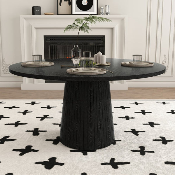 English Elm Spiced Farmhouse Round Dining Table Seats Four Wood Grain Mdf Top Scratch Resistant Black W2700P488972