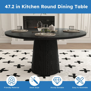 English Elm Spiced Farmhouse Round Dining Table Seats Four Wood Grain Mdf Top Scratch Resistant Black W2700P488972