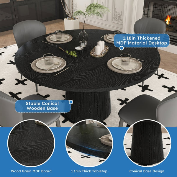 English Elm Spiced Farmhouse Round Dining Table Seats Four Wood Grain Mdf Top Scratch Resistant Black W2700P488972