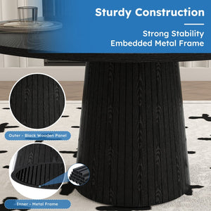 English Elm Spiced Farmhouse Round Dining Table Seats Four Wood Grain Mdf Top Scratch Resistant Black W2700P488972