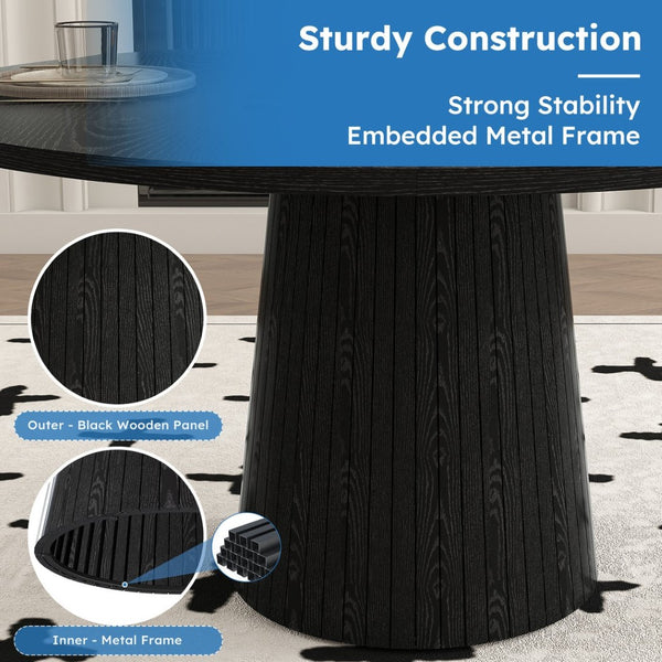 English Elm Spiced Farmhouse Round Dining Table Seats Four Wood Grain Mdf Top Scratch Resistant Black W2700P488972