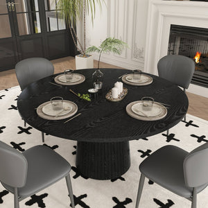 English Elm Spiced Farmhouse Round Dining Table Seats Four Wood Grain Mdf Top Scratch Resistant Black W2700P488972