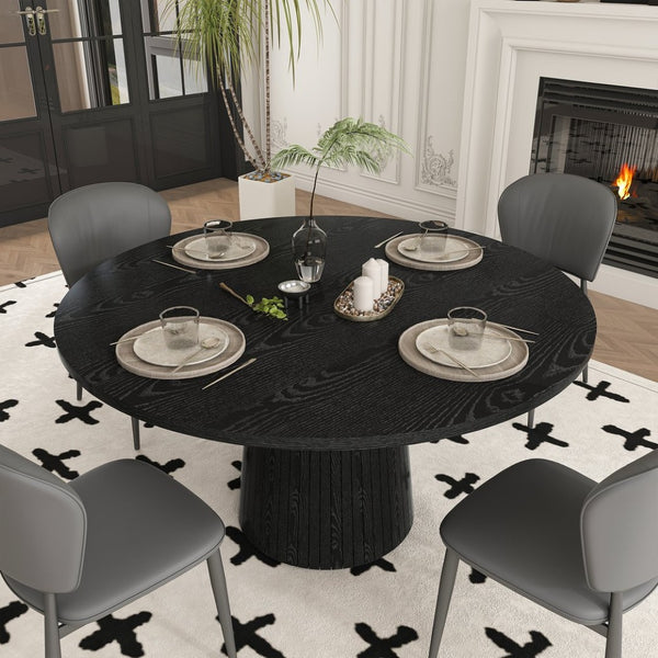 English Elm Spiced Farmhouse Round Dining Table Seats Four Wood Grain Mdf Top Scratch Resistant Black W2700P488972