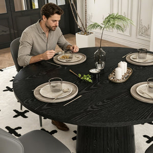 English Elm Spiced Farmhouse Round Dining Table Seats Four Wood Grain Mdf Top Scratch Resistant Black W2700P488972