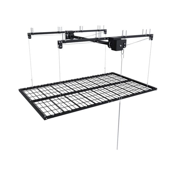 English Elm Overhead Garage Storage Rack with Crank Lift All Steel 350 Lb High Ceiling Mount W2700P494382
