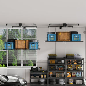 English Elm Overhead Garage Storage Rack with Crank Lift All Steel 350 Lb High Ceiling Mount W2700P494382