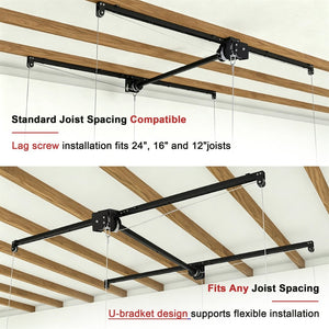 English Elm Overhead Garage Storage Rack with Crank Lift All Steel 350 Lb High Ceiling Mount W2700P494382