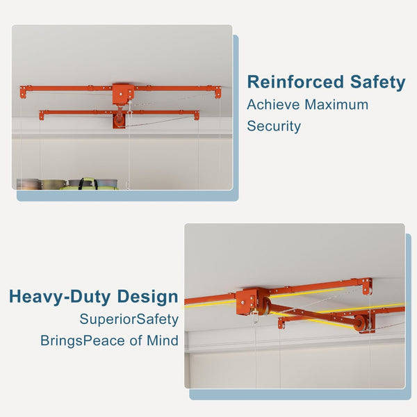 English Elm Orange Overhead Garage Storage Rack All Steel Crank Lowering Platform 350Lb Capacity W2700P494384