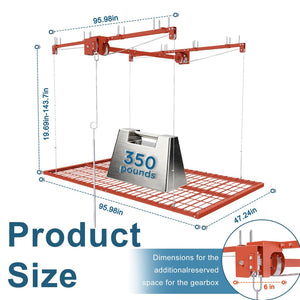 English Elm Orange Overhead Garage Storage Rack All Steel Crank Lowering Platform 350Lb Capacity W2700P494384