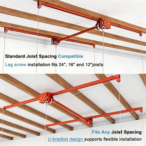 English Elm Orange Overhead Garage Storage Rack All Steel Crank Lowering Platform 350Lb Capacity W2700P494384