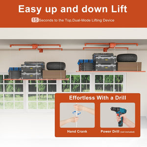 English Elm Orange Heavy Duty Steel Overhead Garage Storage Rack with Crank Lift and Safety Lock W2700P494385