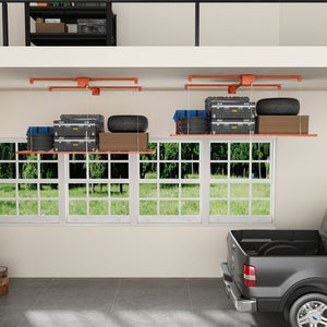 English Elm Orange Heavy Duty Steel Overhead Garage Storage Rack with Crank Lift and Safety Lock W2700P494385