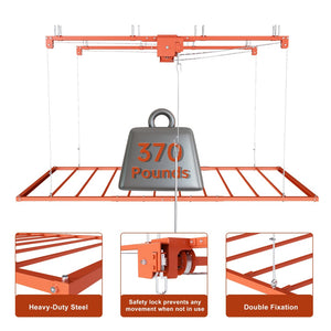 English Elm Orange Heavy Duty Steel Overhead Garage Storage Rack with Crank Lift and Safety Lock W2700P494385