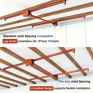 English Elm Orange Heavy Duty Steel Overhead Garage Storage Rack with Crank Lift and Safety Lock W2700P494385