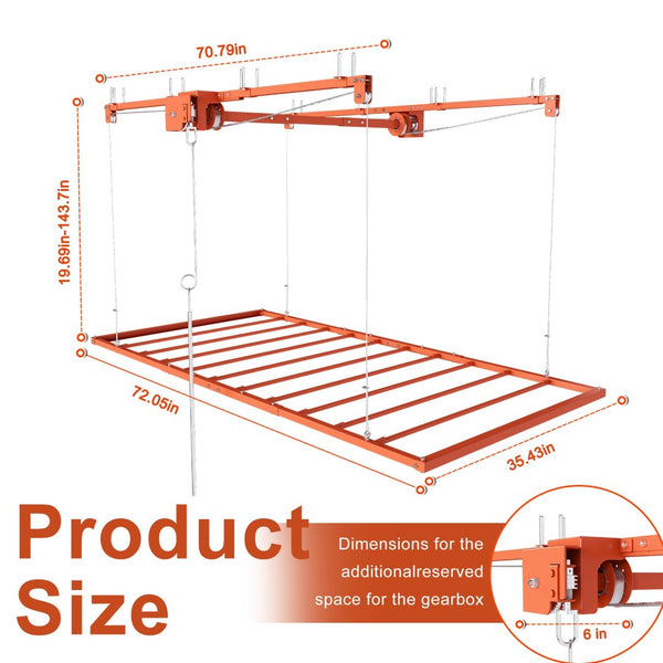English Elm Orange Heavy Duty Steel Overhead Garage Storage Rack with Crank Lift and Safety Lock W2700P494385