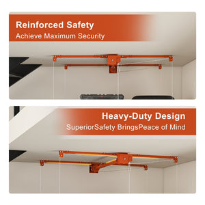 English Elm Orange Heavy Duty Steel Overhead Garage Storage Rack with Crank Lift and Safety Lock W2700P494385