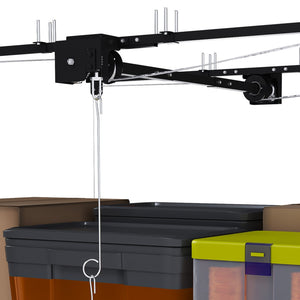 English Elm Black All-Steel Overhead Garage Organizer with Crank Lowering System and Safety Lock W2700P494387