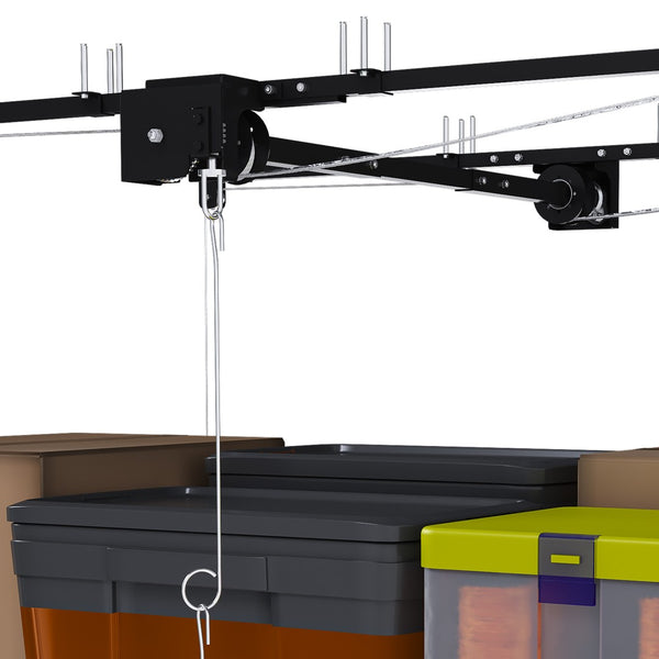 English Elm Black All-Steel Overhead Garage Organizer with Crank Lowering System and Safety Lock W2700P494387