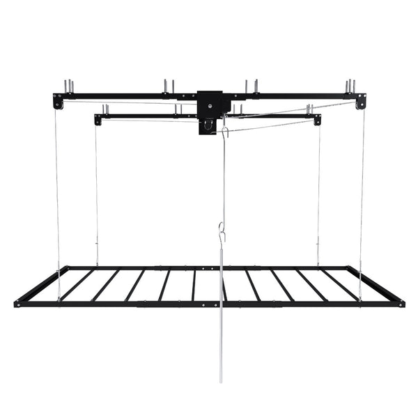 English Elm Black All-Steel Overhead Garage Organizer with Crank Lowering System and Safety Lock W2700P494387