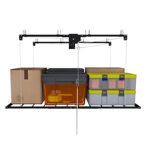 English Elm Black All-Steel Overhead Garage Organizer with Crank Lowering System and Safety Lock W2700P494387