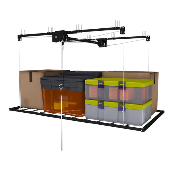 English Elm Black All-Steel Overhead Garage Organizer with Crank Lowering System and Safety Lock W2700P494387