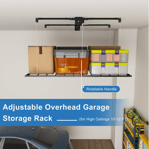 English Elm Black All-Steel Overhead Garage Organizer with Crank Lowering System and Safety Lock W2700P494387