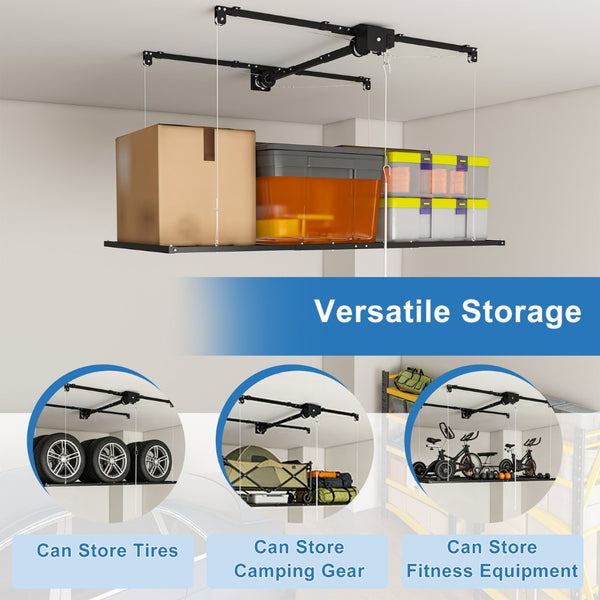 English Elm Black All-Steel Overhead Garage Organizer with Crank Lowering System and Safety Lock W2700P494387